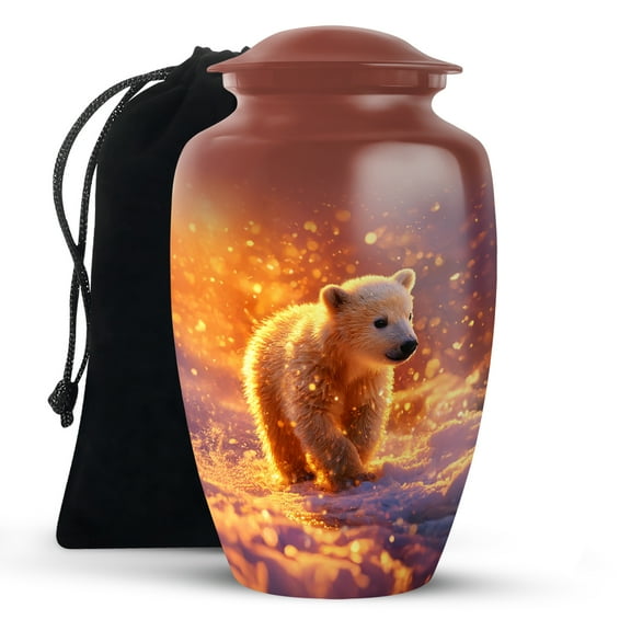 KARYLIZ Polar Bear Large Urn for Male and Female, Sunset Cremation & Memorial Urns for Couples, Golden Snowlight Handcrafted Urn for Ashes