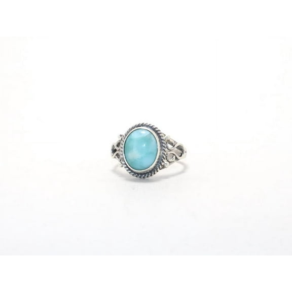 Heaven Crafts Designer Oval Larimar Ring 925 Sterling Silver Dainty Minimalist Jewelry Mother Day Gift