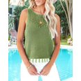 thumbnail image 6 of Womens Summer Knit Sweater Tank Tops Round Neck Crochet Hollow Out Sleeveless Casual Crop Shirt Green S, 6 of 10