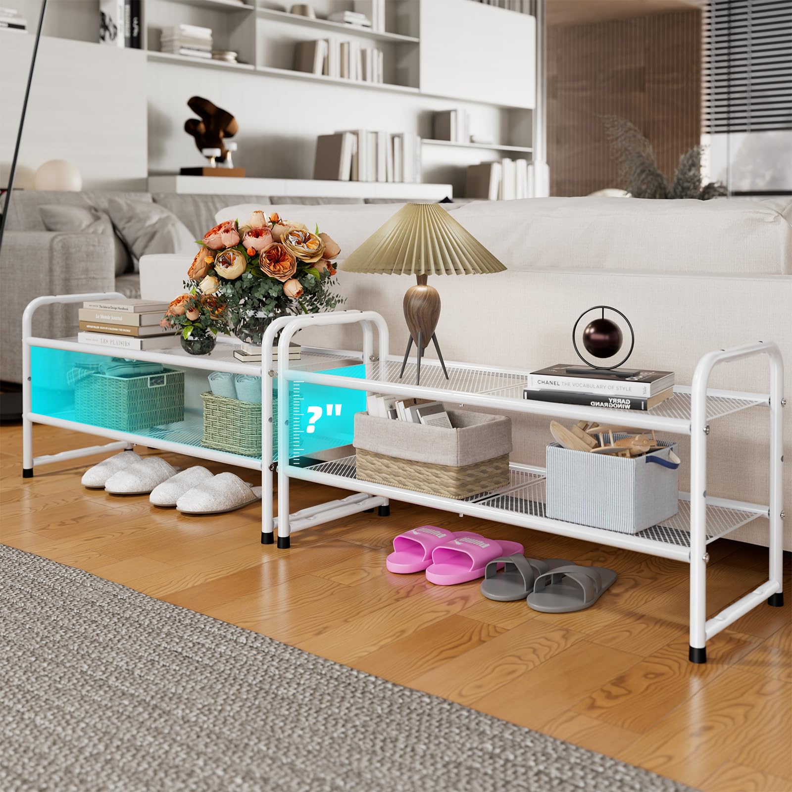 SUFAUY 2 Tier Shoe Rack Holds up to 10 Pairs, 33" Wide Metal Mesh Shoe Organizer for Closet, White