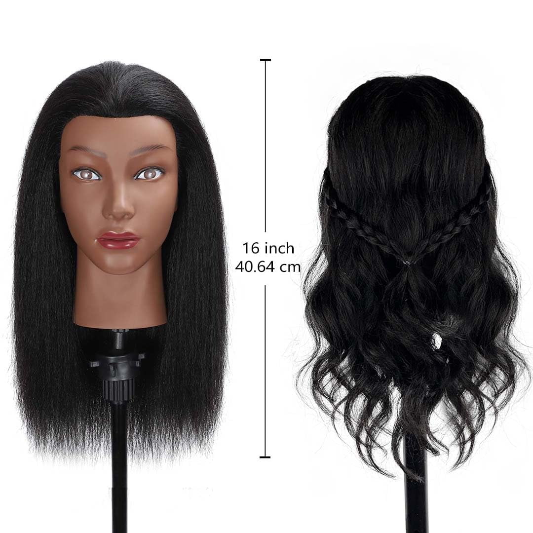 16"  Mannequin Head Human Hair, 100% Real Hair Cosmetology Manikin Doll Head for Hairdresser Practice Braiding with Free Clamp Holder and Tools (16 Inch)