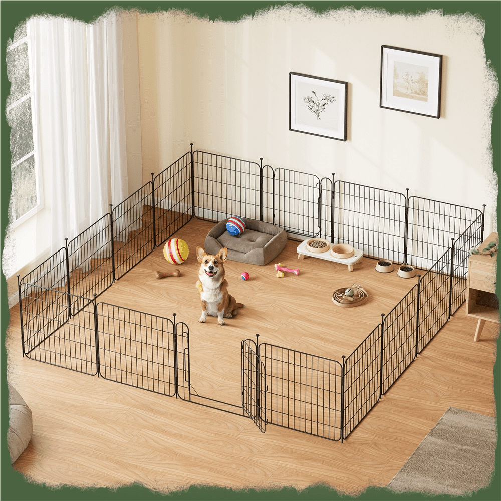 Renwick 24" Tall Foldable Dog Playpen Panels with Door, 16 Panels, Black