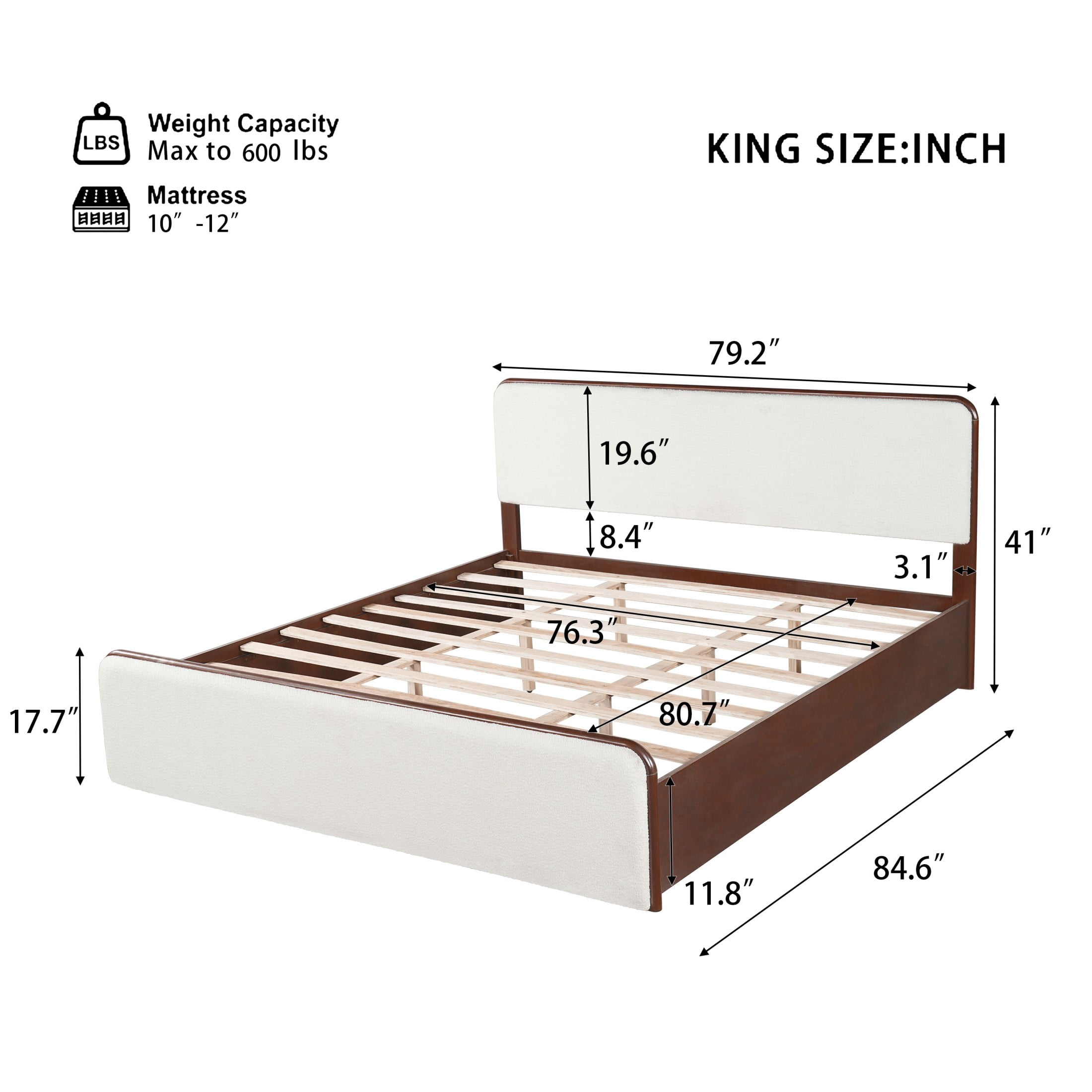 Christopher Knight Home Modern King Wood Bed Frame with Upholstered Headboard and Footboard, Walnut