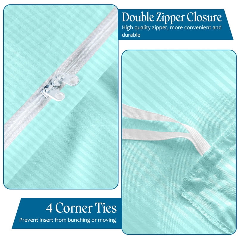 500 TC 100% Egyptian Cotton Premium Duvet Cover Zipper Closur Ultra Soft Durable and Fade Resistant Color Aqua Blue Stripe size King