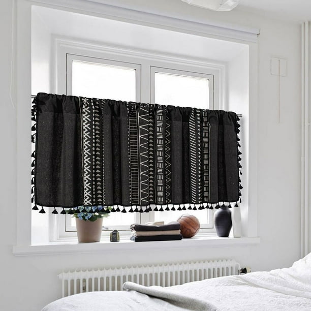 Valance Curtains For Kitchen - Window Light Blocking Short Rod Pocket Curtain Panels For Small Window Bathroom Basement