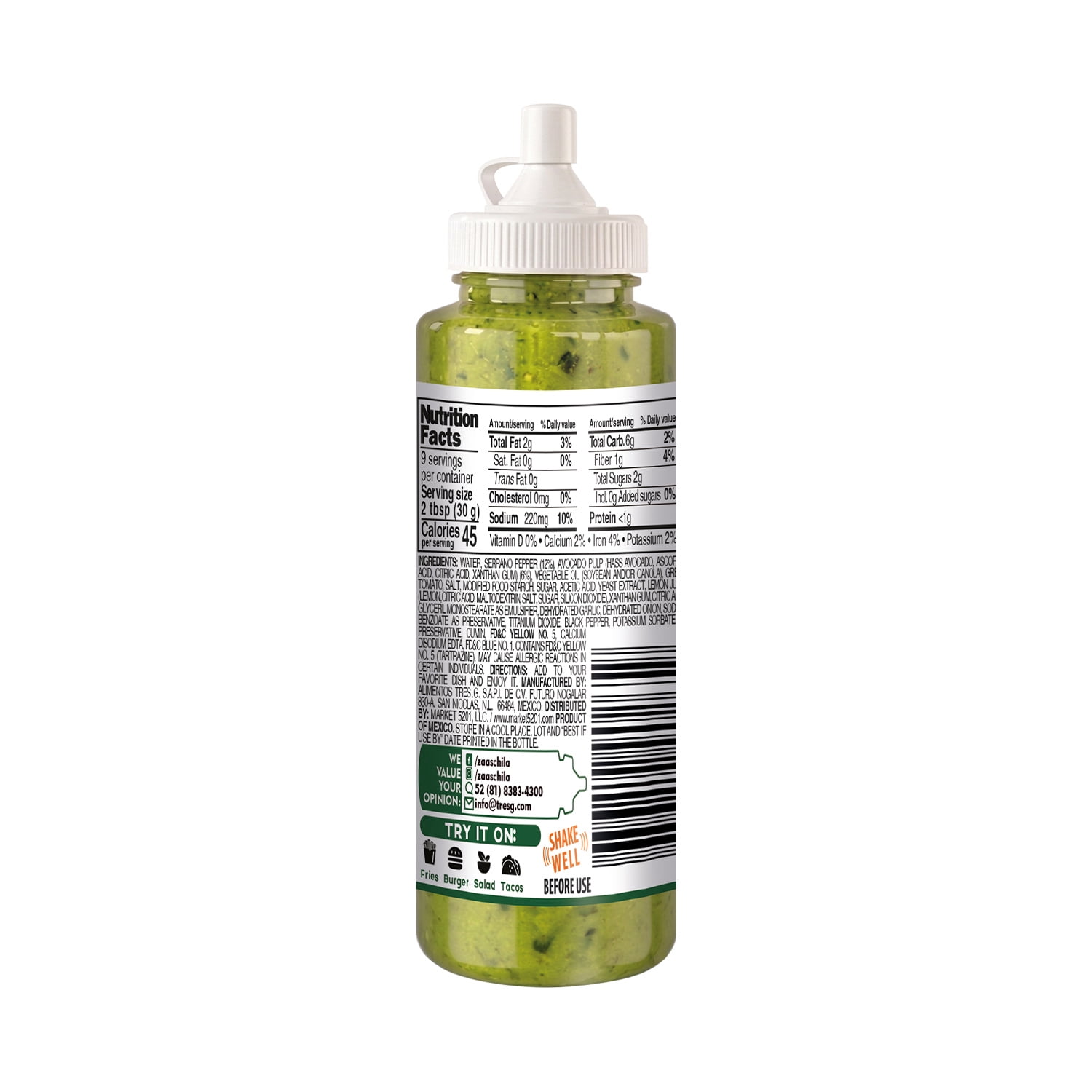 (4 pack) Alimentos Tres Zaaschila Guacamole and Serrano Sauce, 9.35 oz