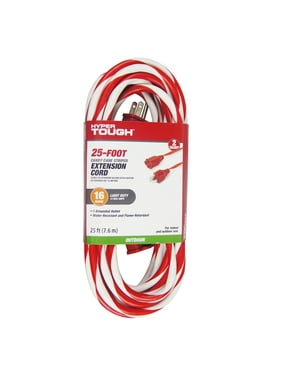 Hyper Tough 1-Outlet 25FT Candy Cane Extension Cord, Red/White