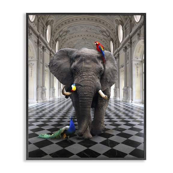 Stupell Industries Traditional Elephant in Classical Architecture Black Framed Giclee Art, 16 x 20, by Ziwei Li