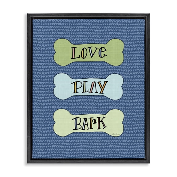Stupell Industries Eclectic Love Play Bark Blue Pattern Black Floating Frame Canvas Art, 17 x 21, by Lisa Larson