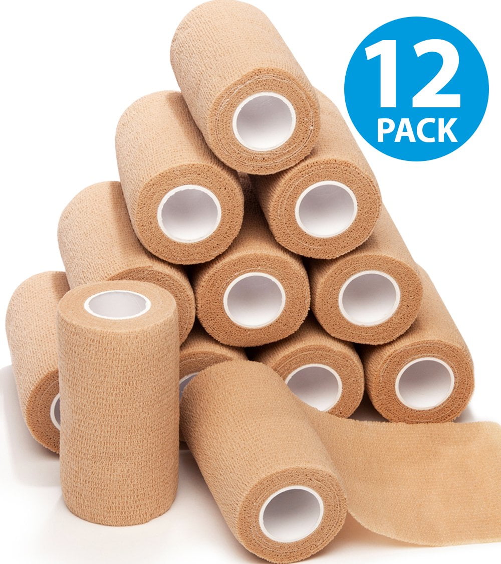 4" x 5 Yd Self Adherent Cohesive Tape 12 Pk Bandage Rolls Athletic