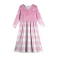 thumbnail image 5 of Abcomgle Girls Maxi Dresses 14-16 Casual A-Line Long Sleeve Maxi Dress Sparkling Plaid Crew Neck Sundresses Summer Swing Dresses with Pockets,Pink, 5 of 5