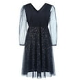 thumbnail image 4 of IBTOM CASTLE Plus Size Wedding Guest Dress for Women Long Sleeve V Neck Mesh Ruffle Sparkle Glitter Cocktail Party Dress 2XL Navy Blue, 4 of 8