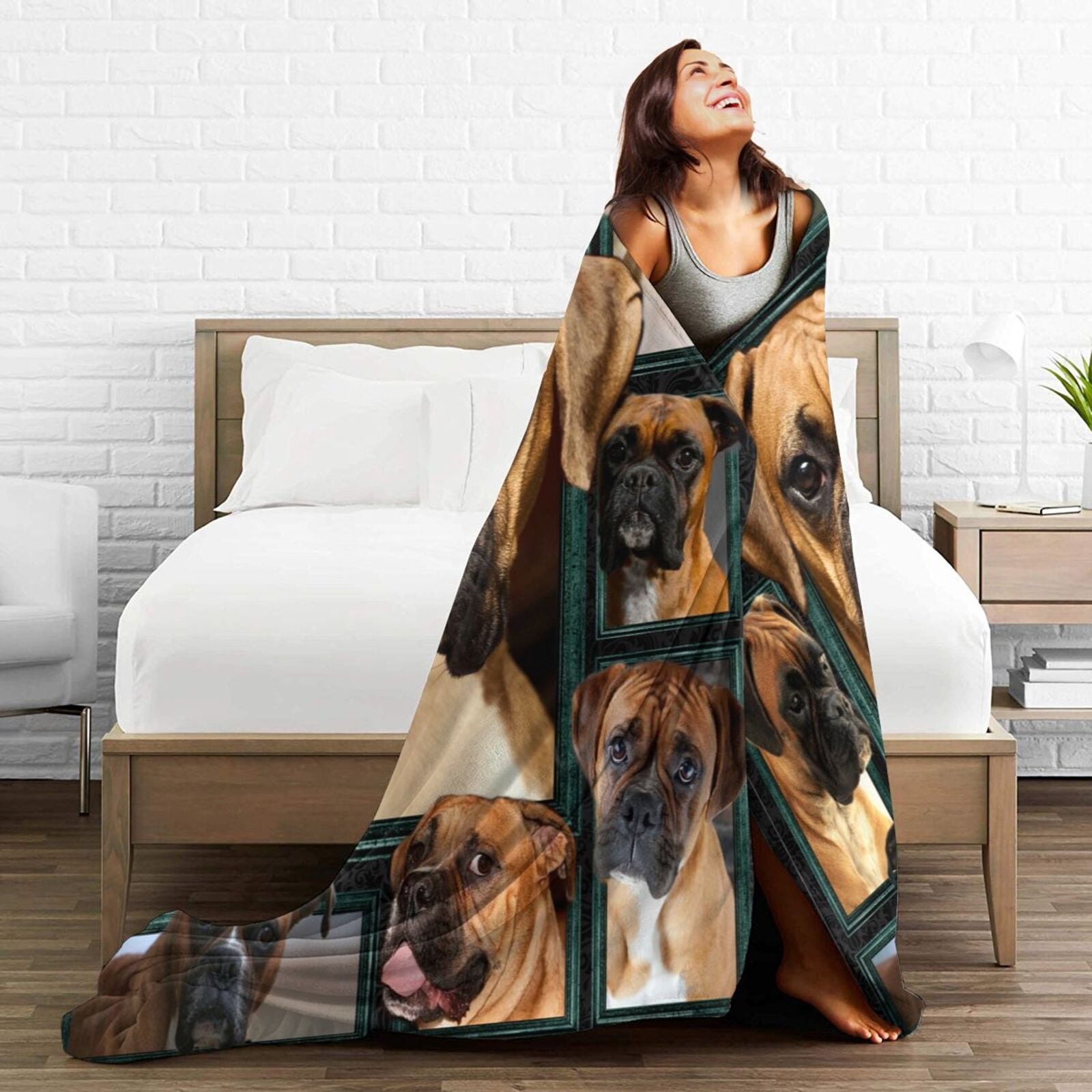 Wijzvio Boxer Dog Throw Blanket Soft Fuzzy Fleece Blanket For Couch Bed Living Room Decoration 60"X50"