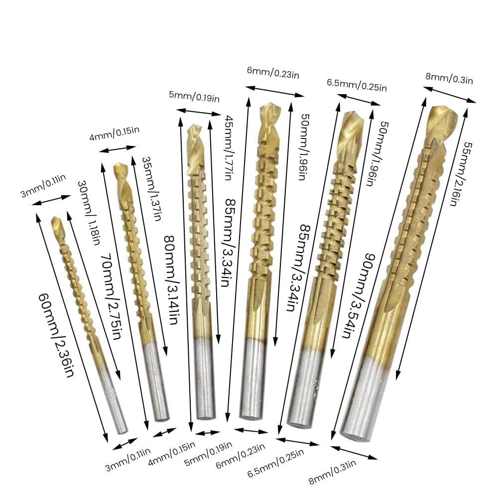 Twist Drill Bit Set – Titanium Coated HSS High-Speed Precision Tool for Wood, Plastic, Aluminum and Metal Drilling, 6 Sizes 3-8mm