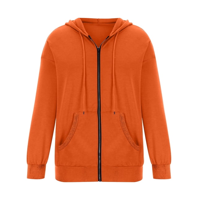 Bellella Chandails en Molleton à Capuche pour Femmes, Fermeture Éclair, Manches Longues, Veste Confortable, Cordon de Serrage, Orange Rouge m