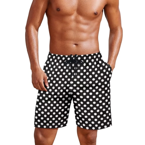 Yuyamidu Men's Board Shorts Swim Trunks Polka Dot Mens Bathing Suit Vacation Summer Swim Shorts for Beach Pool Use Man M