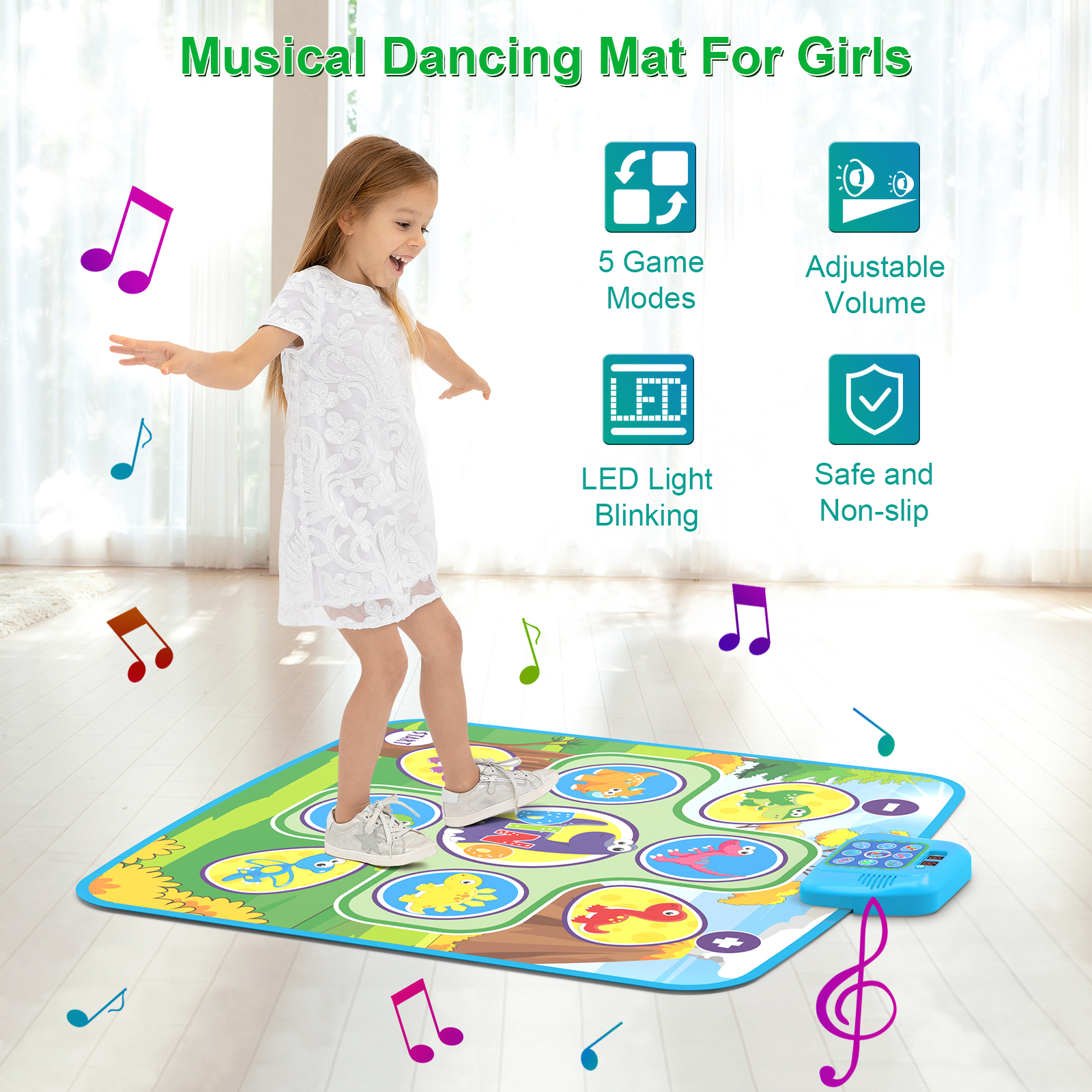 Beefunni Dance Mat Toy, Dinosaur Toy Mat Birthday Gifts for 3 4 5 6 7 8-10 Years Old Girls - image 5 of 7