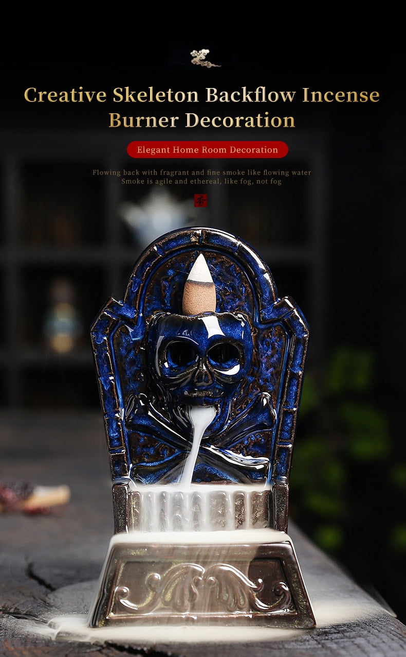 Creative Halloween Skull Incense Burner Waterfall Smoked Incense Holder Ceramic Censer Handicrafts Home Decor Ornaments