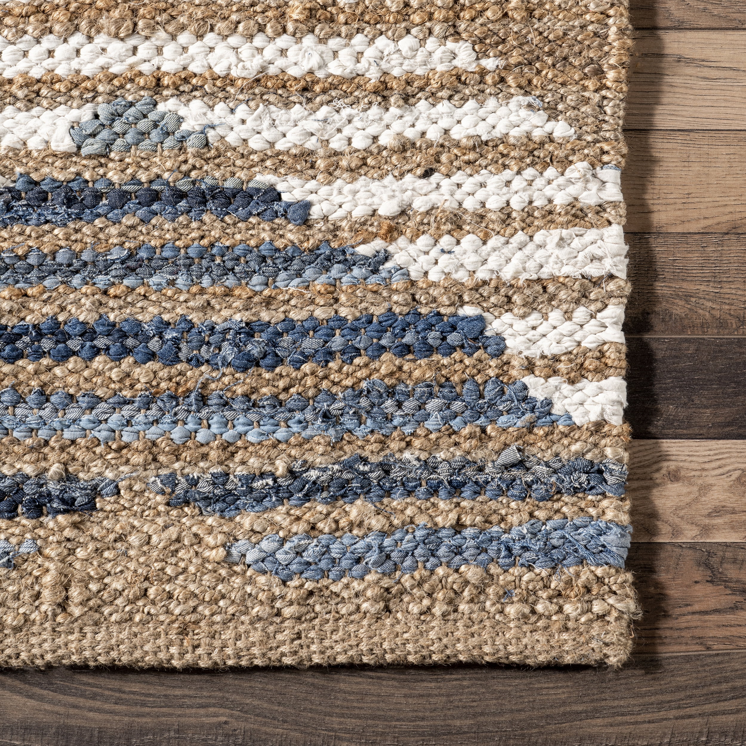 nuLOOM Hand Braided Marla Denim And Jute Diamonds Area Rug, 12' x 15', Off White