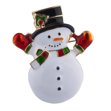 Napier Gold Tone Brooch - Lux Accessories Gold Tone White Snowman Black Green Red Christmas Winter Brooch