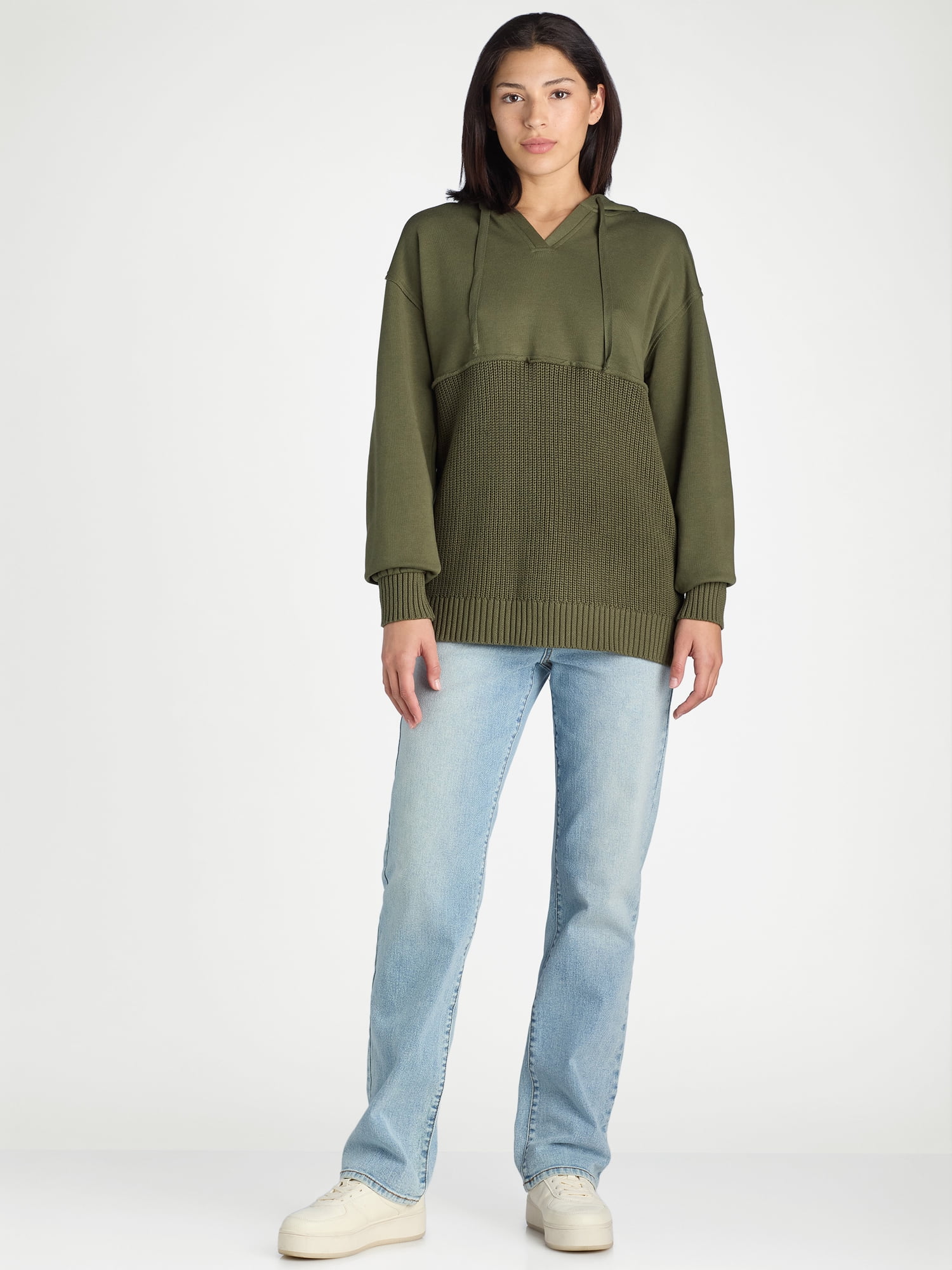 Time And Tru Women's Mixed Media Hoodie, Sizes S-XXXL