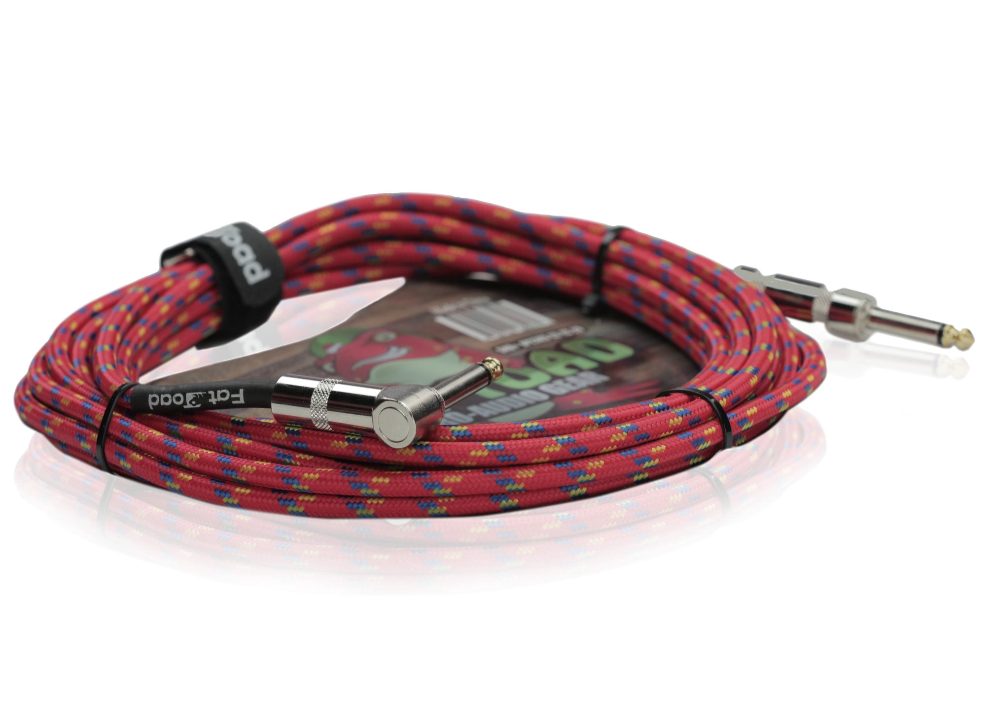 Fat Toad Guitar Cords (2 Pack) - Right Angle to Straight-End Instrument Cable Tweed Cloth Jacket - Braided Woven 20 FT 1/4 Inch Jack TS for Electric Guitar, Bass, Shielded 20 AWG Patch Conductor