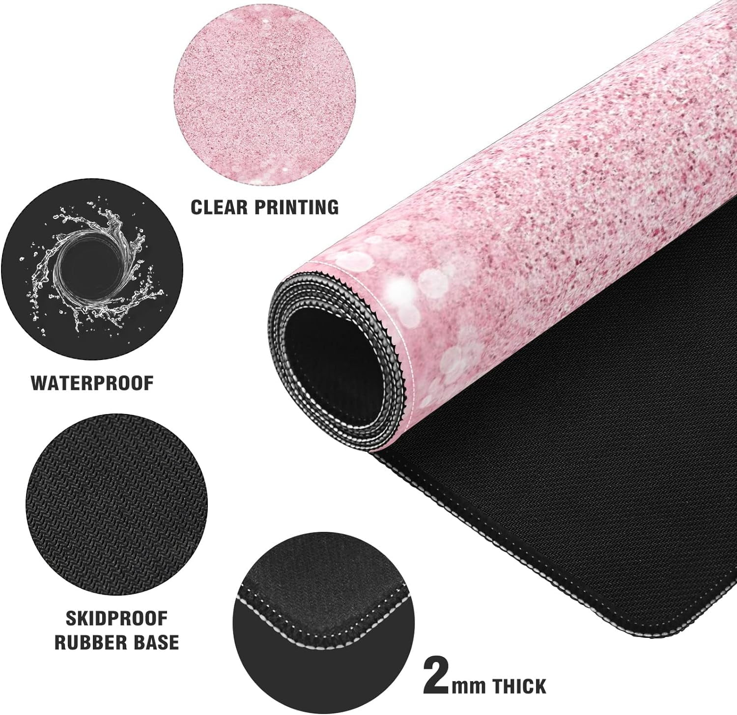 Pink Glitter Desk Mat, Desk Accessory, Cute Workspace, Trendy Workspace, Trendy, 35.4x15.7in Large Gaming Mouse Pad, Cute Desk Topper, Pretty Desk Pad