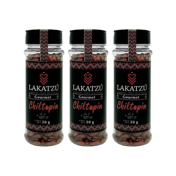 3 Pack Chile Chilpetin Entero Gourmet Lakatzú para salsas 30g c/u