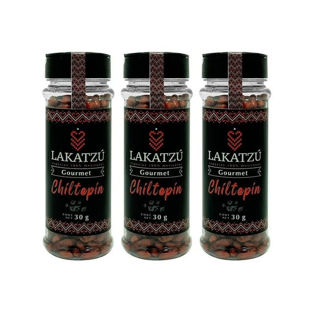 3 Pack Chile Chilpetin Entero Gourmet Lakatzú para salsas 30g c/u