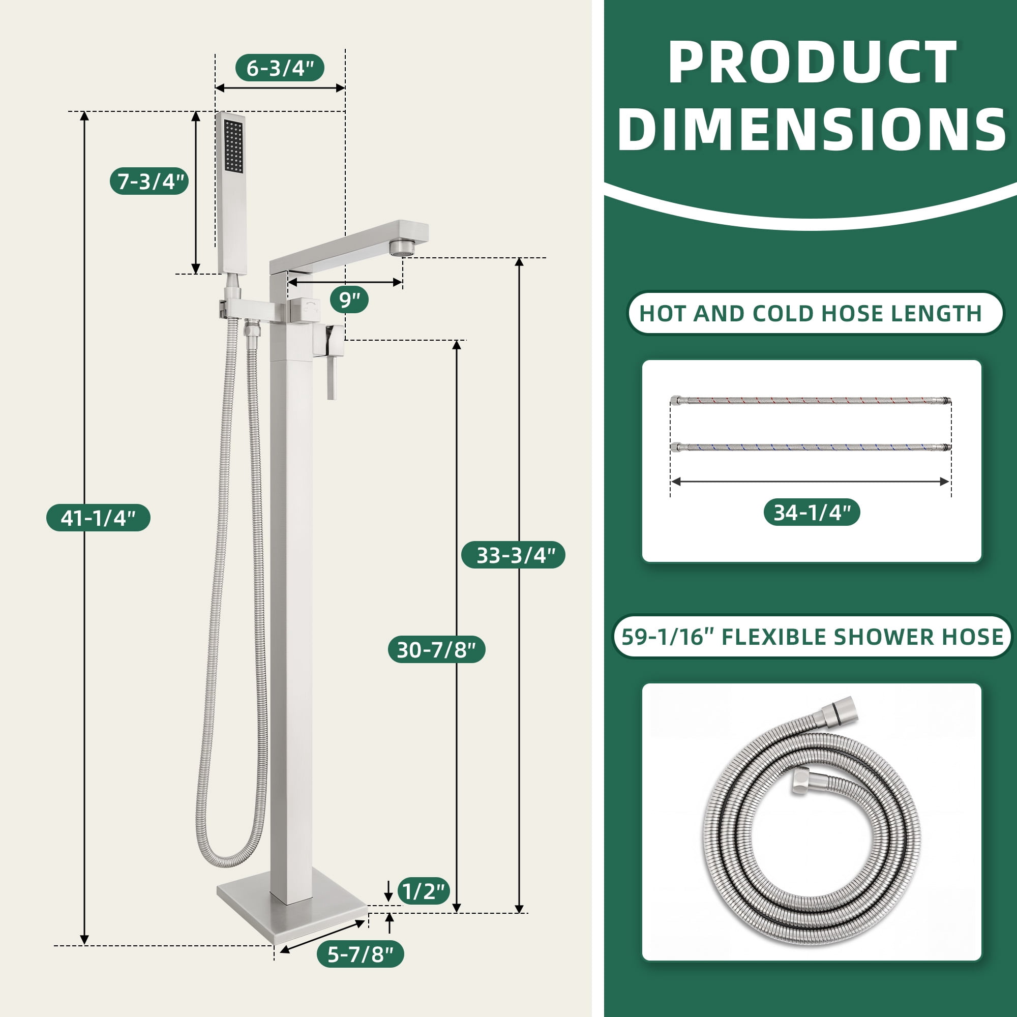 Free Standing Tub Faucet, 360°Swivel High Flow Freestanding Bathtub Faucet with Handheld Shower, Brass Body Tub Filler for Modern Bathroom, Chrome