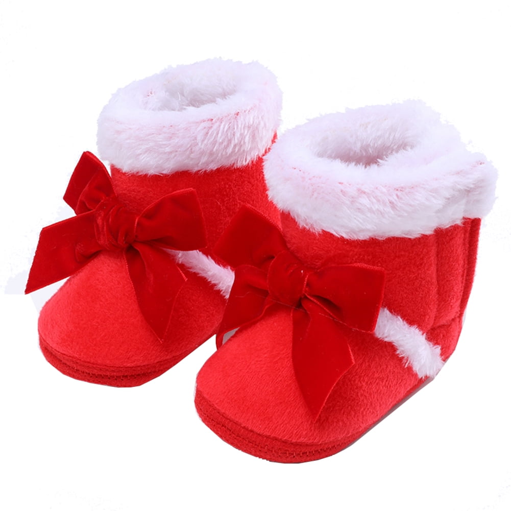 Baby Girl Bow Fleece Snow Boots Winter Warm Soft Sole Crib Shoes ...