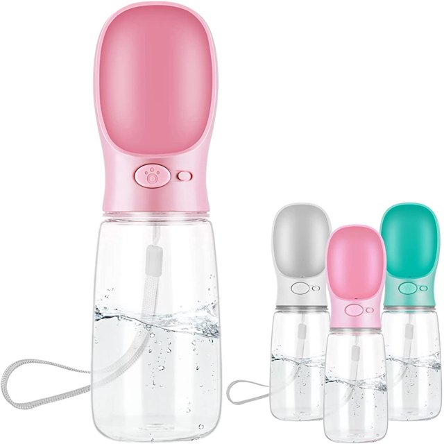 Botella de agua para perros de 550 ml, dispensador de agua portátil para perros, cachorros, gatos, mascotas, botella de viaje para beber agua, color rosa