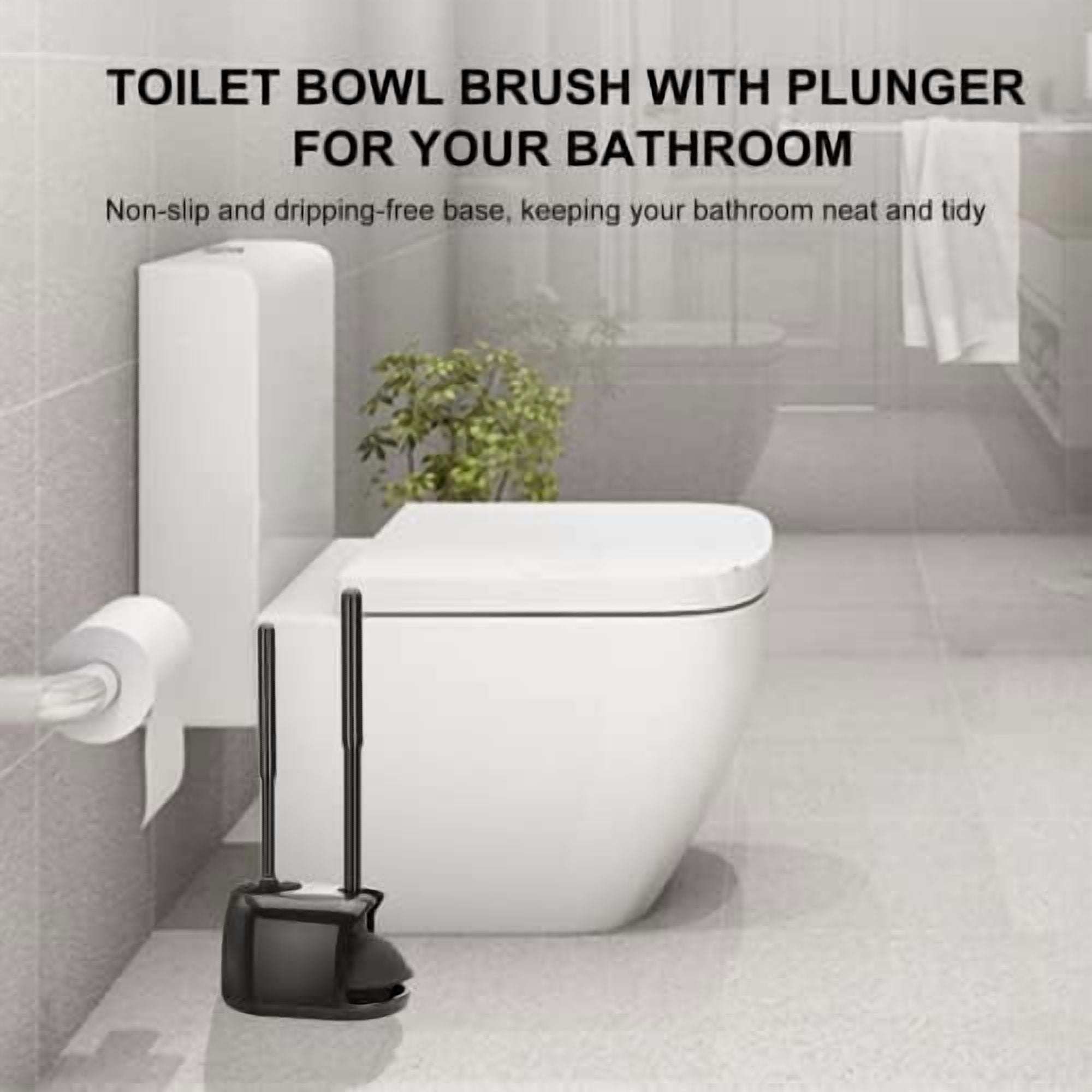 Toilet Brush and Plunger Set, 2 Packs Toilet Plungers for Bathroom Heavy Duty Toilet Bowl Brush and Holder Hidden Toilet Plunger and Brush Set for Deeply Cleaning 2 Packs - Black