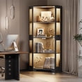 thumbnail image 5 of BROTTAR 65" Lighted Corner Display Cabinet with Glass Doors, 4-Tier Hexagon Curio Cabinet for Living room, Entryway, Black, 5 of 9