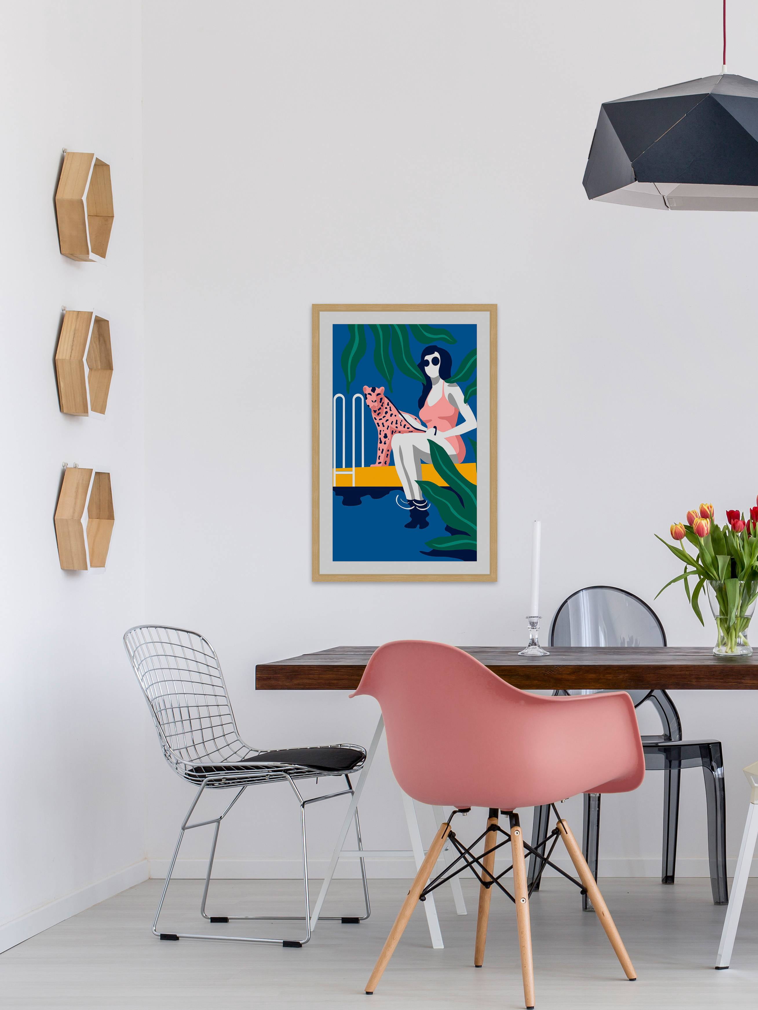 Cheetah by the Pool Framed Painting Print