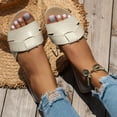 thumbnail image 3 of Slides for Women Fashion Splice Open Toe Sandals Casual Summer Beach Flat Shoes Comfortable Soft Leather Slip on Slippers White Size 6.5, 3 of 7