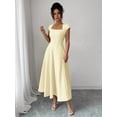 thumbnail image 5 of Pale Yellow Womens Square Neck Cinched Waist A-Line Midi Dress For Spring Summer Casual Vacation, 5 of 7