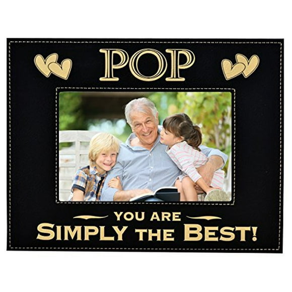 Cadeau POP POP Tu Es Simplement le Meilleur! Cadre Photo en Similicuir Gravé Cadeau Fête des Pères Grand-Père Anniversaire POP Cadeau Noël Fille Fils Petit-Enfant Meilleur POP (5x7, Noir/or)