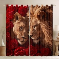 Homewish 3D Couple Lion Curtains Pack of 2 (42x84 Each) for Lover, Valentine's Day Rose Curtains Blackout, Romantic Anniversary Bedroom Curtains, Curtains and Drapes Decor