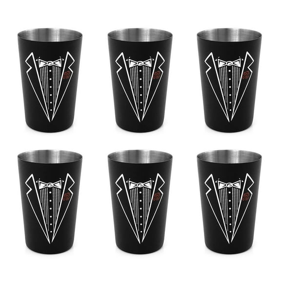 Gifts Infinity® Groom, Bestman, Groomsman, Bachelor Party Stainless Steel Tuxedo Shot Glass, 2 Ounce - Set of 6
