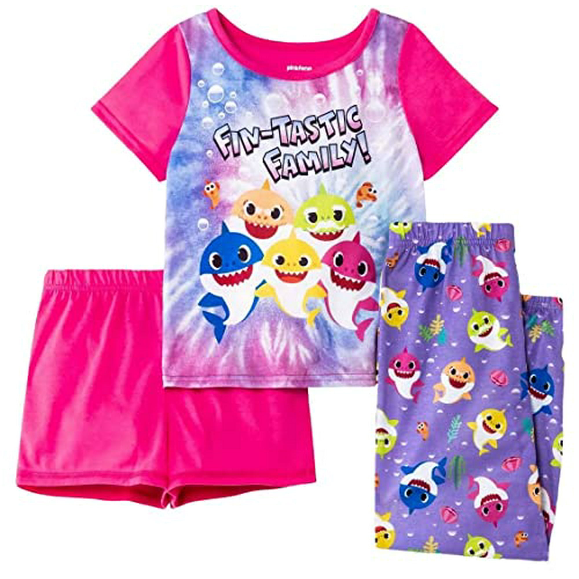 Baby Shark Girls Pajama 3 Piece Sleepwear Set with Shorts Hot Pink Baby Shark Size 4T Walmart