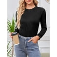 thumbnail image 3 of Fancyglim Womens Tops Long Sleeve Textured T Shirts Casual Crewneck Blouses Black L, 3 of 6