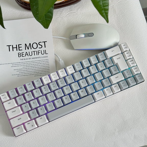 Set of 2 [Keyboard Mouse] 68-Key Membrane Keyboard Featuring RGB Backlighting, Mechanical Touch, USB Wired Gaming Keyboard, Silent And Soft Typing Suitable for Gaming, Office, And PC Use