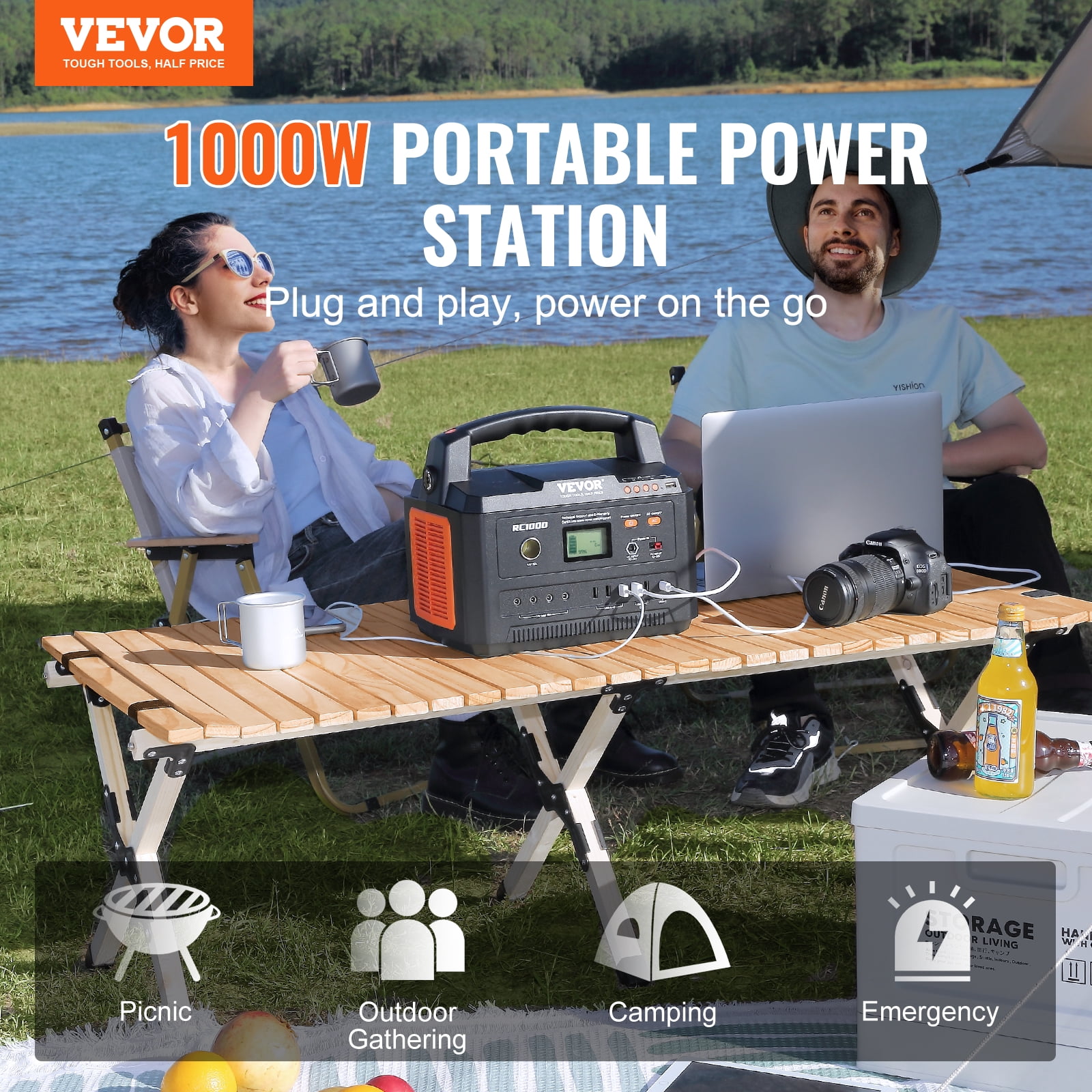 SKYSHALO Portable Power Station Solar Generator 999Wh 1000W with 12 Charging Ports