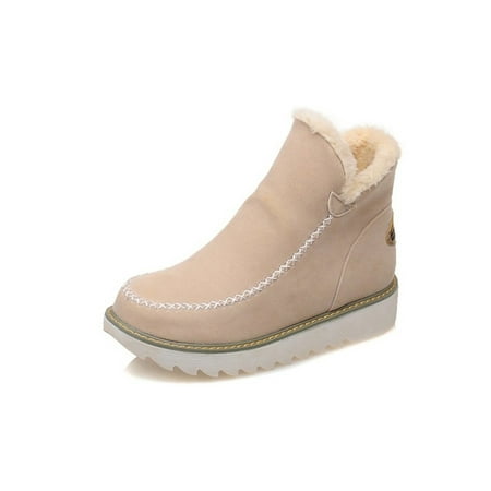 

Difumos Womens Comfort Slip On Snow Boots Platform Outdoor Breathable Ankle Booties Beige 6.5
