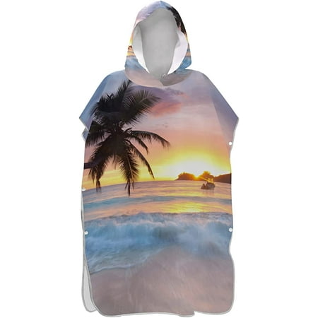 

Tropical Ocean Sea Beach Palm Tree Silhouette at Sunset Adult Surf Poncho Changing Robe with Hood and Pocket Quick-Drying Bathrobe Microfiber Towel Wetsuit for Bath Beach Outdoor