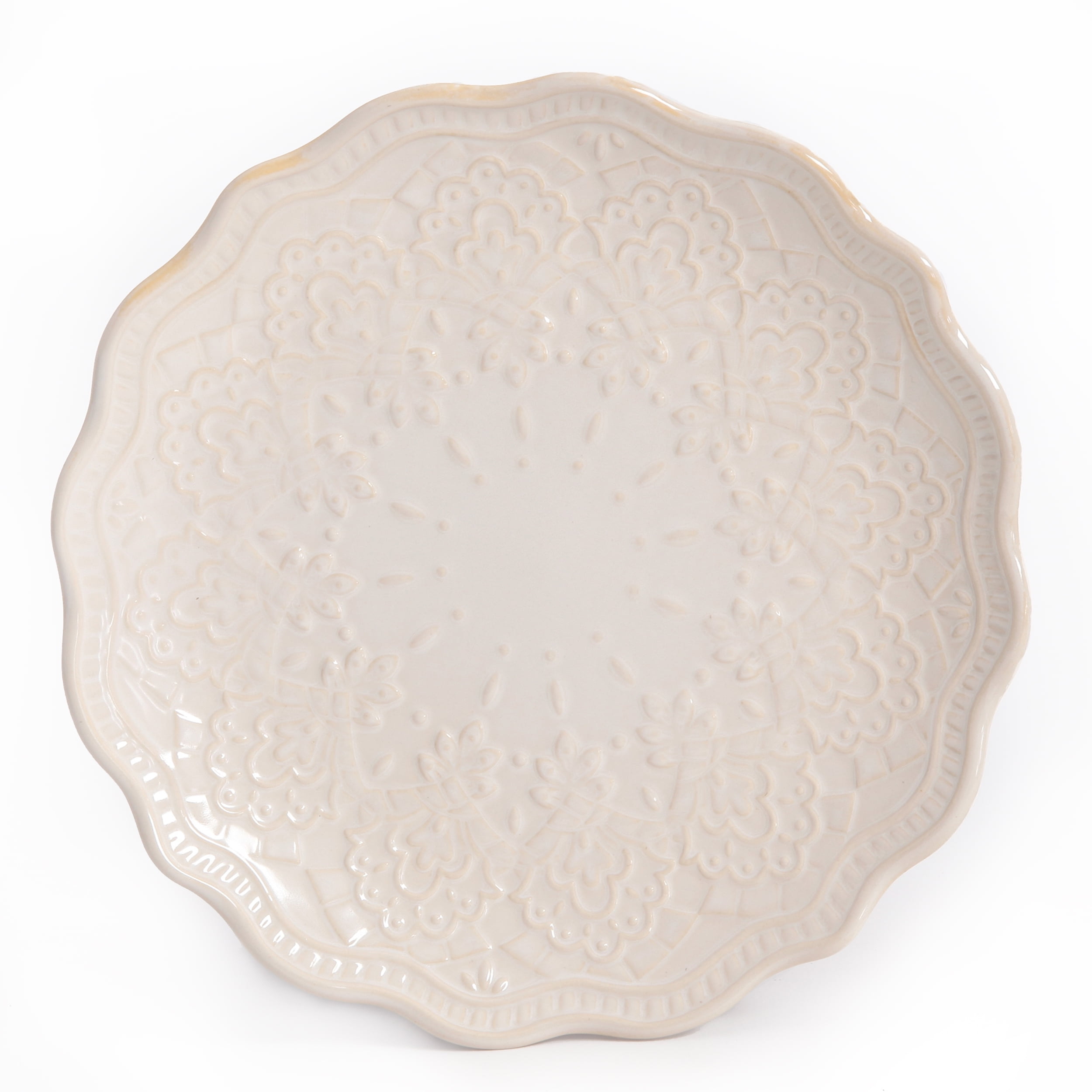 The Pioneer Woman Farmhouse Lace 12-Piece Dinnerware Set, Linen