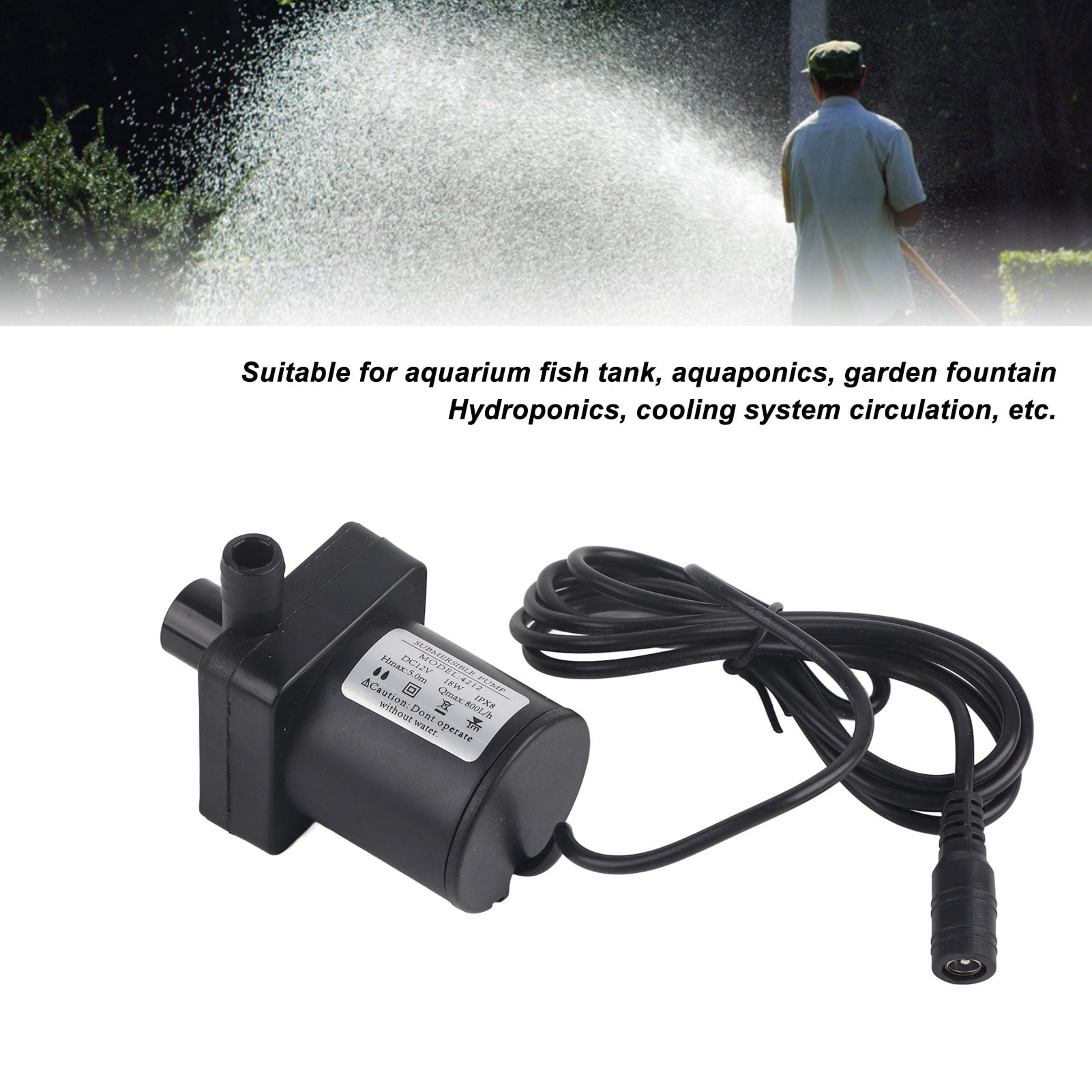DC Submersible Pump Mini Silent Brushless Motor for Pools Pond Aquarium 12V 18W 800L/h