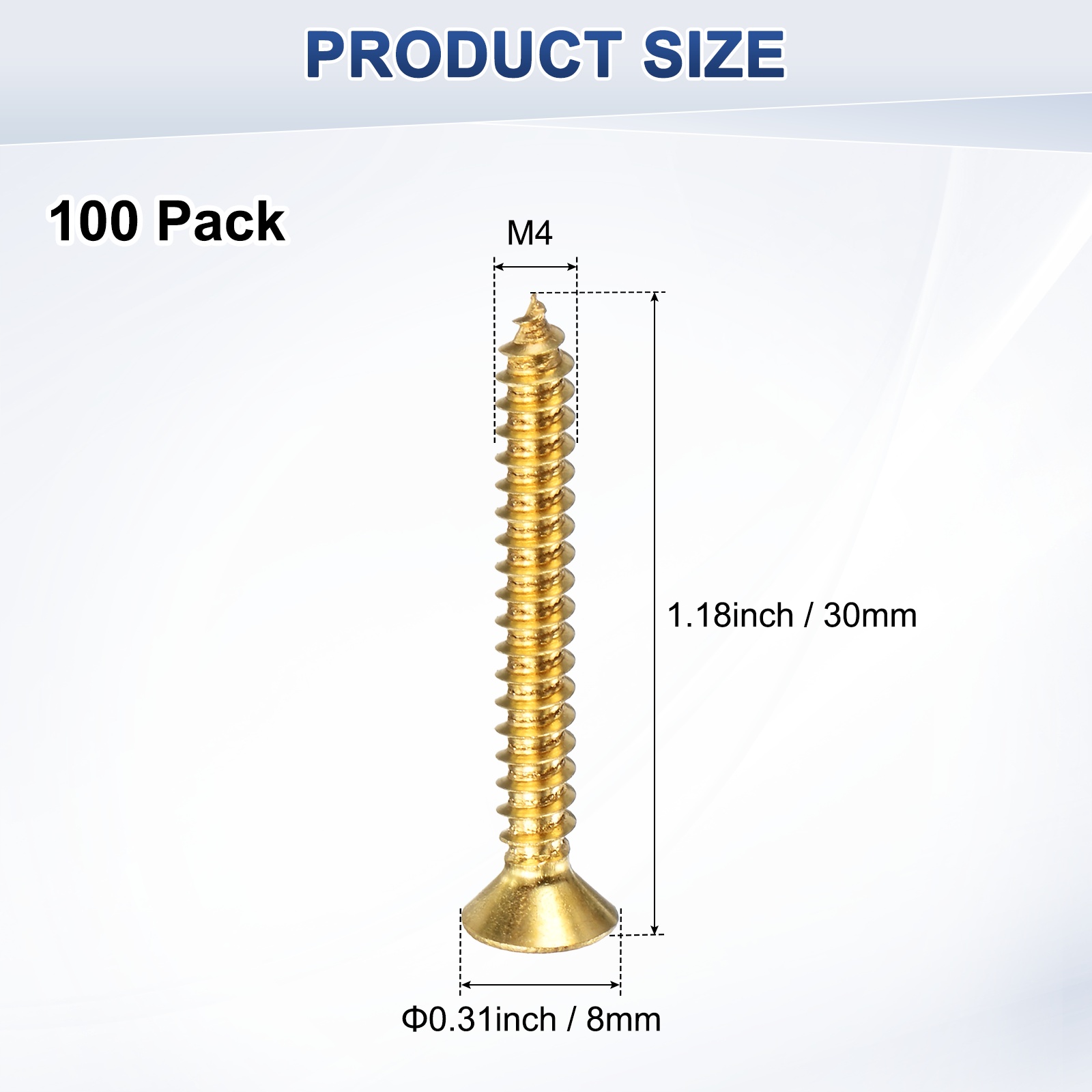 Uxcell 100-Pack Wood Screws, M4 x 30mm Brass Phillips Flat Head