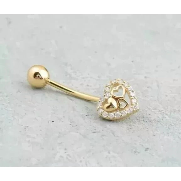 1Ct Round Cut Simulated Diamond Women's Heart Belly Button Ring 14K Yellow Gold Plated Silver